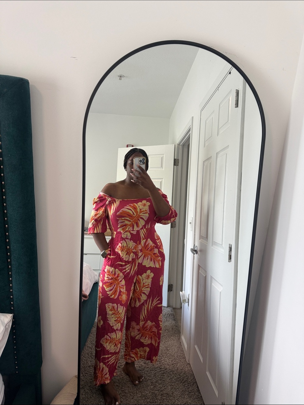BloomChic Pink Tropical Off-Shoulder Midi Dress